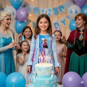 Girls Frozen Elsa Anna Twirl Long Sleeve Birthday Dress